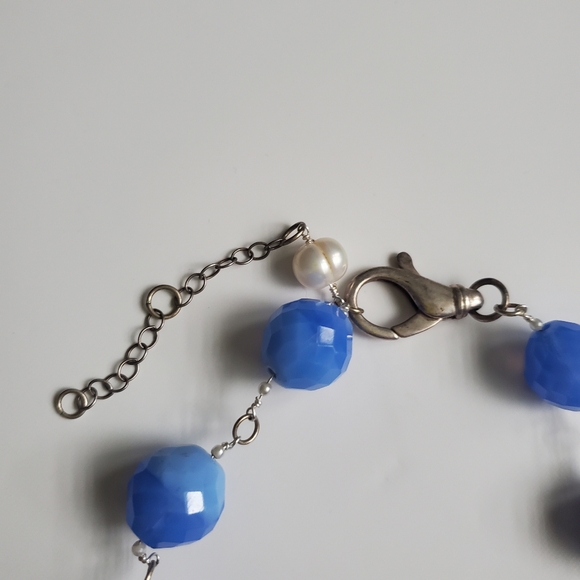 Beaded Statement Necklaces Blue Faceted Strung Beads & Black Onyx Gray Slider - Picture 8 of 9